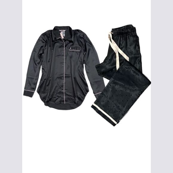 Victorias Secret Silky Satin thick pants & soft button down top pajama set black - Picture 8 of 10
